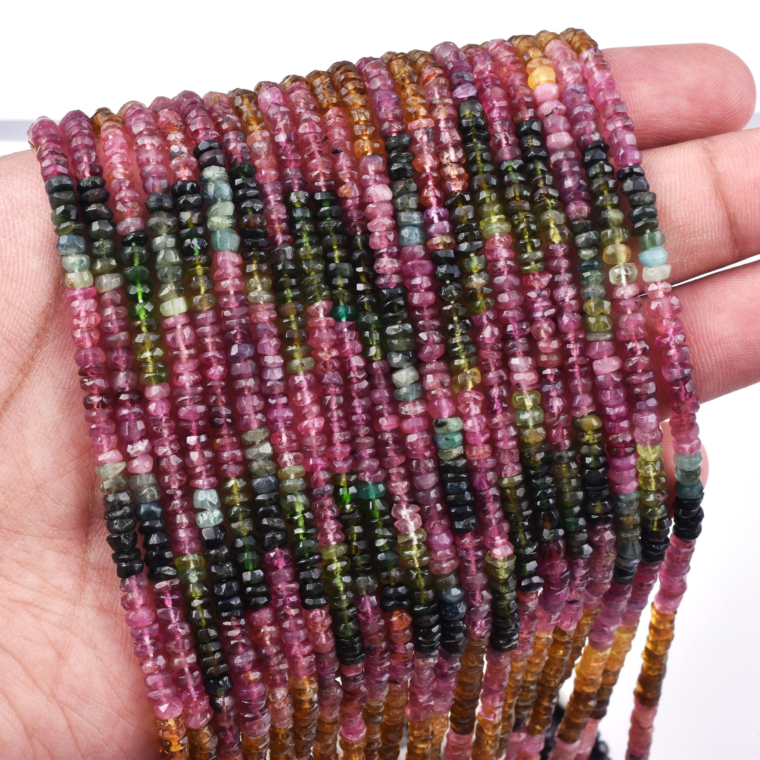 Natural 4 mm Multi Tourmaline Faceted rondelle full 13 inch strand