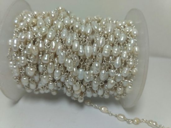 pearl silver rosary chain