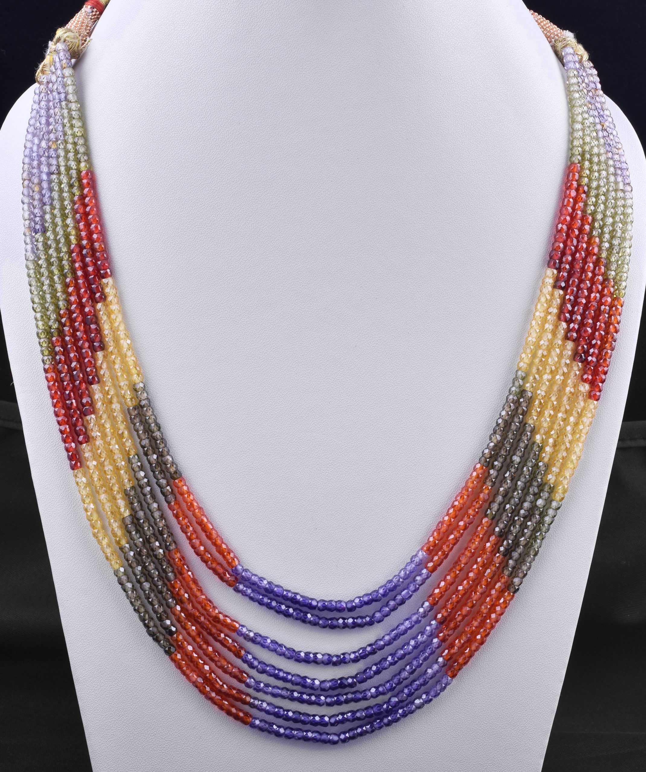 7 Strands AAA Quality Multi Zircon Faceted Rondelle Beads Necklace