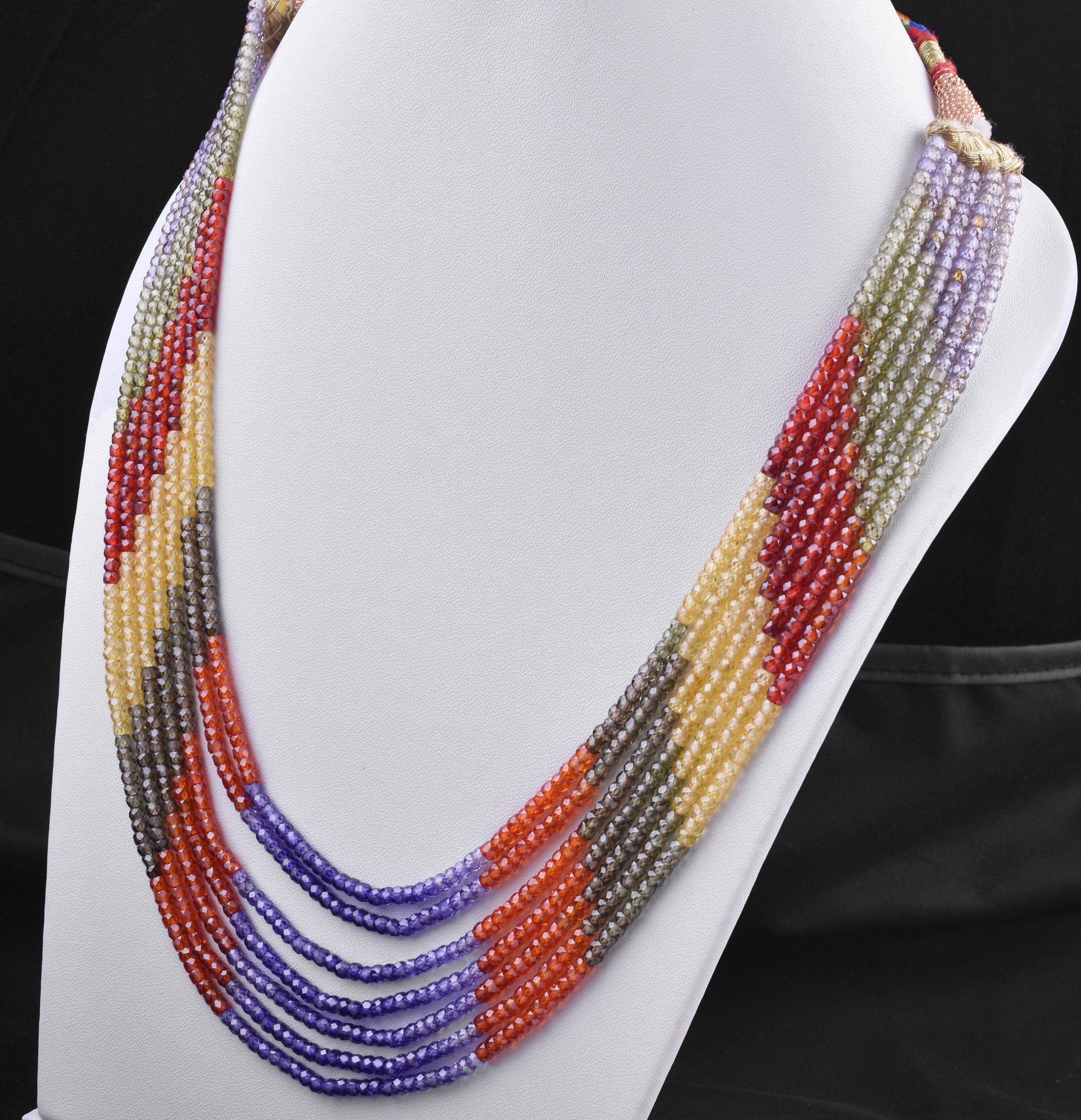 Mix Color Stone Machine Cut Faceted Necklace Multi Stone Faceted Rondelle Shape Beads Necklace with Silver Lock Multi Color Stone Necklace